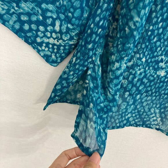 Maggie Barnes Blue Abstract V Neck Soft Preppy Popover Blouse 3X - Picture 6 of 10